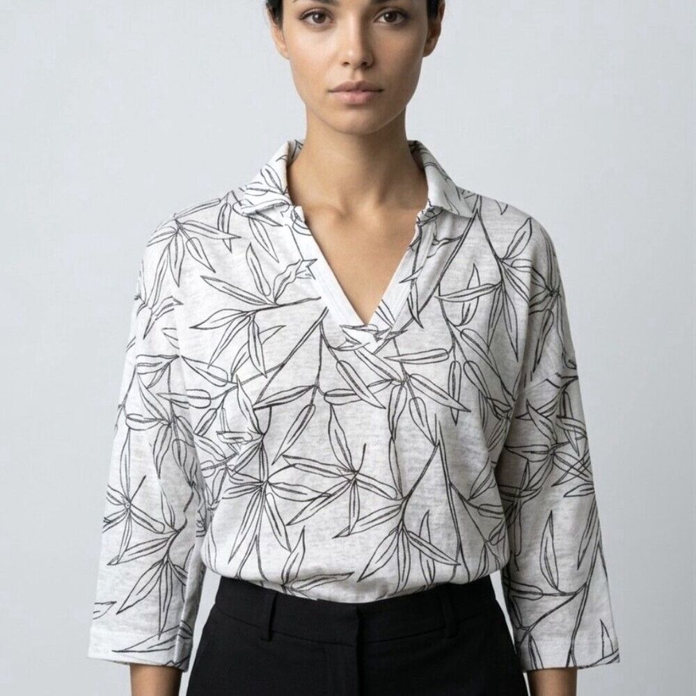 Cynthia Rowley Linen Top Womens Size Small Black White Leaf Print NEW W Tags - Picture 1 of 9